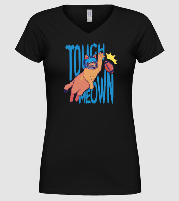 Touch Meow model negru pe tricou