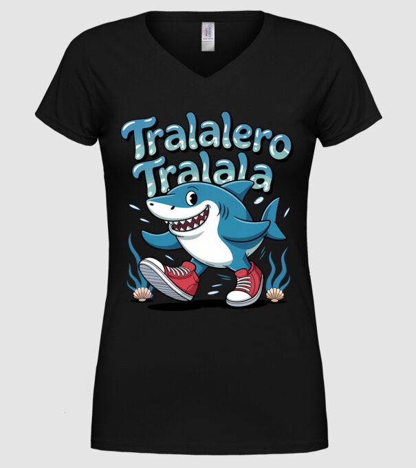 Tralalero Tralala drăguț model negru pe tricou