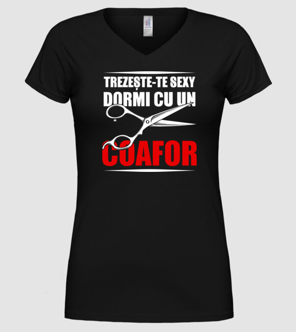 Trezește-te sexy, dormi cu un coafor model negru pe tricou