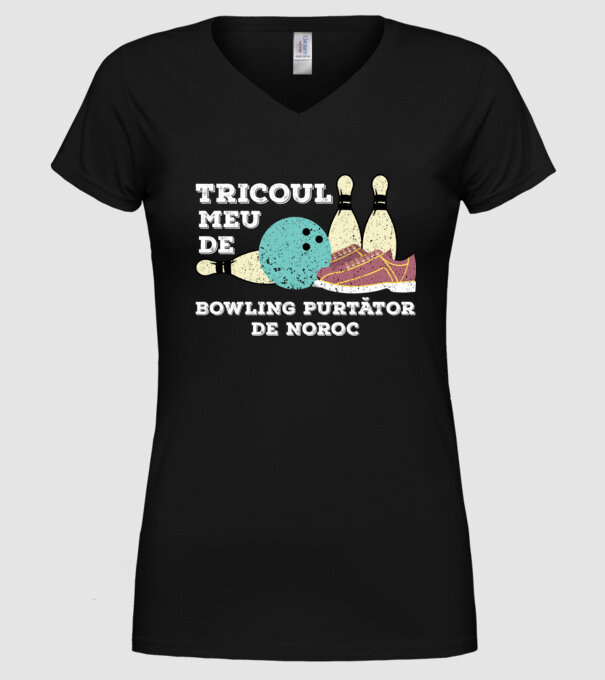 tricoul meu de bowling purtător de noroc model negru pe tricou