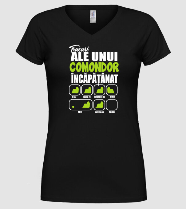 trucuri ale unui comondor încăpățânat stai, culcă-te, întoarce-te, vino, adu, bate palma, rămâi model negru pe tricou