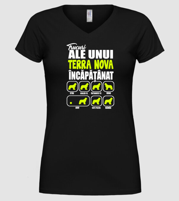 trucuri ale unui Terra Nova încăpățânat stai, culcă-te, întoarce-te, vino, adu, bate palma, rămâi model negru pe tricou
