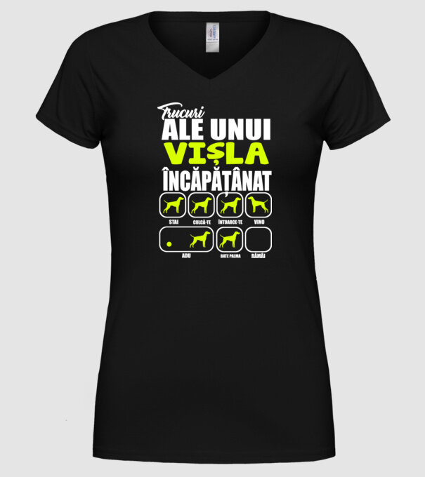 trucuri ale unui vișla încăpățânat stai, culcă-te, întoarce-te, vino, adu, bate palma, rămâi model negru pe tricou