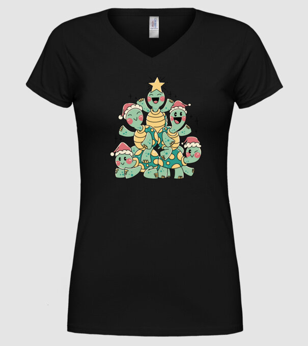 Turtle christmas tree model negru pe tricou