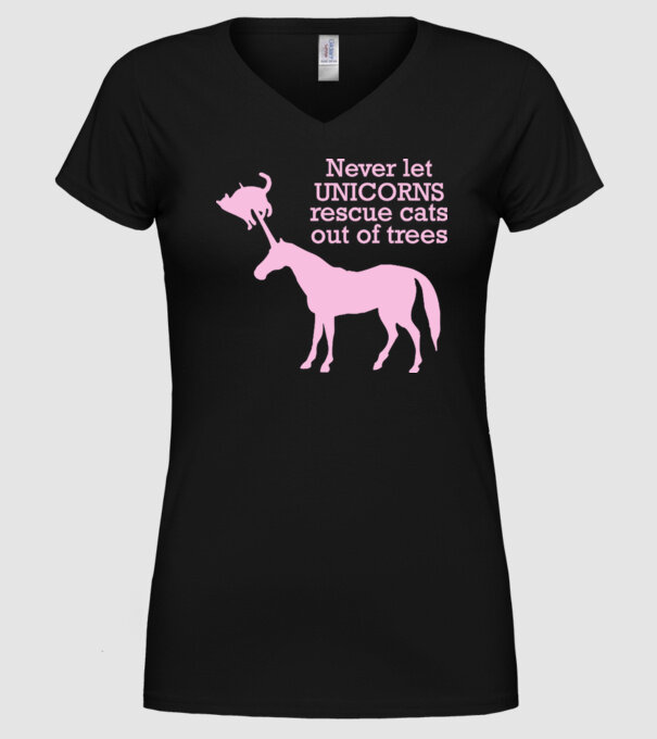 unicorn cat model negru pe tricou