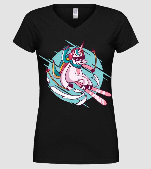 Unicorn ski model negru pe tricou