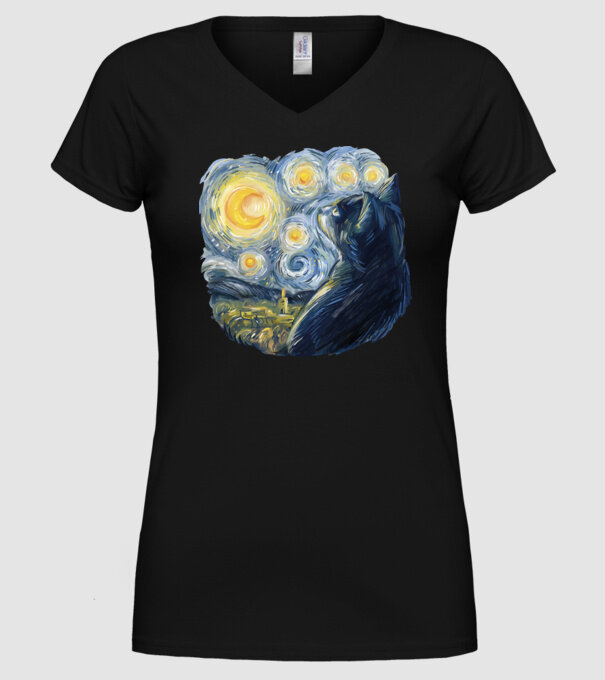 Van Gogh cat model negru pe tricou