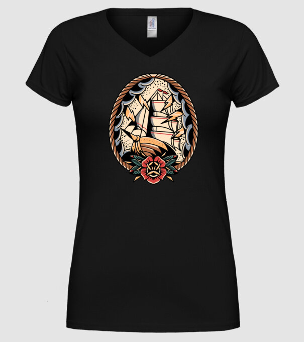 Vapoare model negru pe tricou