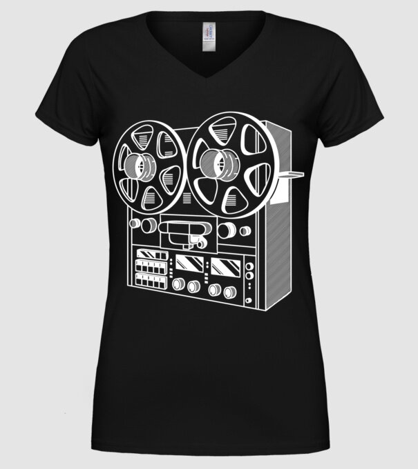 Vintage Reel to Reel Recorder model negru pe tricou