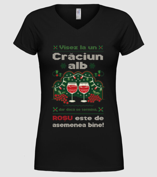 Visez la un Crăciun alb dar dacă se termină, Roșu este de asemenea bine! Negru model negru pe tricou