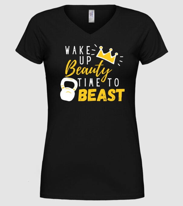 Wake Up Beauty Time To Beast model negru pe tricou