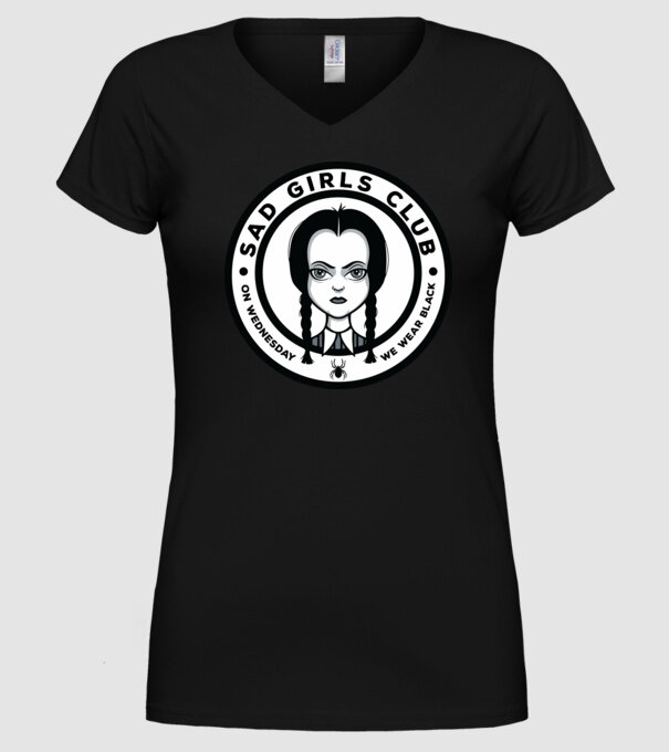 WEDNESDAY Sad Girls Club model negru pe tricou
