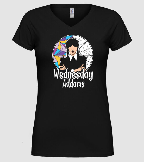 Wednesday Window colorful model negru pe tricou
