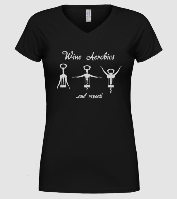 Wine Aerobics model negru pe tricou