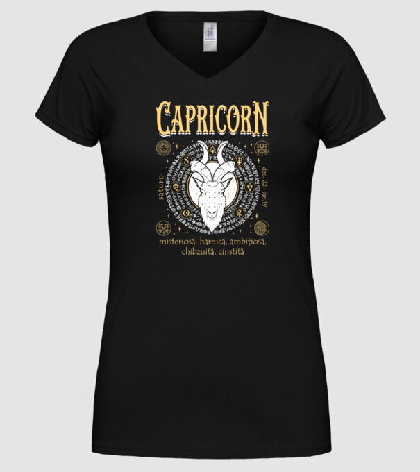 Zodiac femeie CAPRICORN golden model negru pe tricou