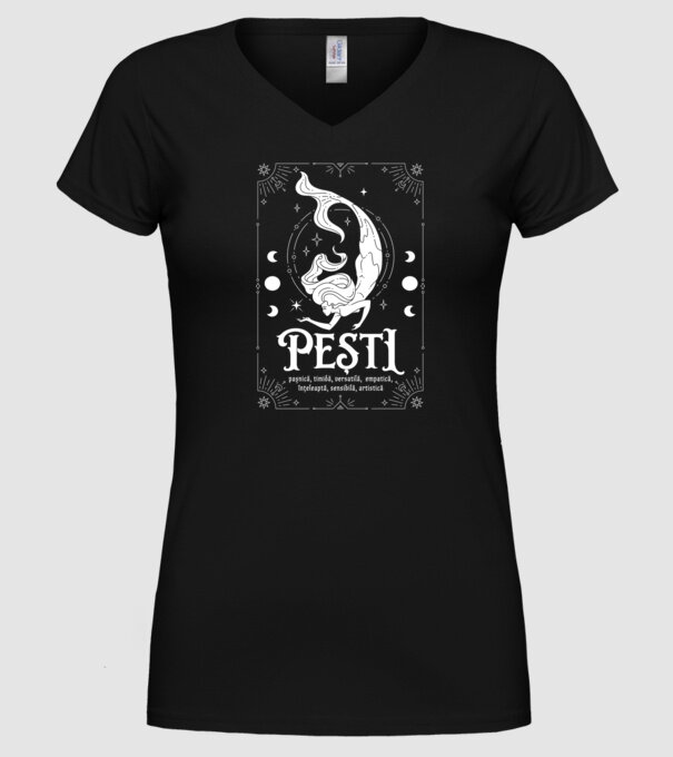Zodiac femeie PEȘTI white model negru pe tricou