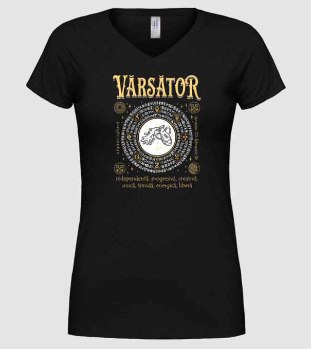 Zodiac femeie VĂRSĂTOR golden model negru pe tricou