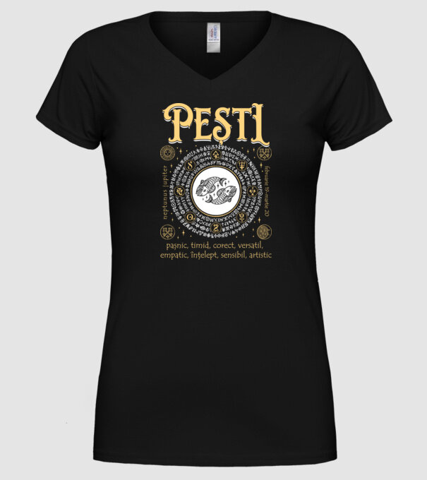 Zodiac bărbat PEȘTI golden model negru pe tricou