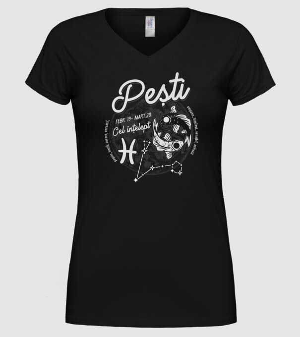 Zodiac bărbat PEȘTI retro model negru pe tricou