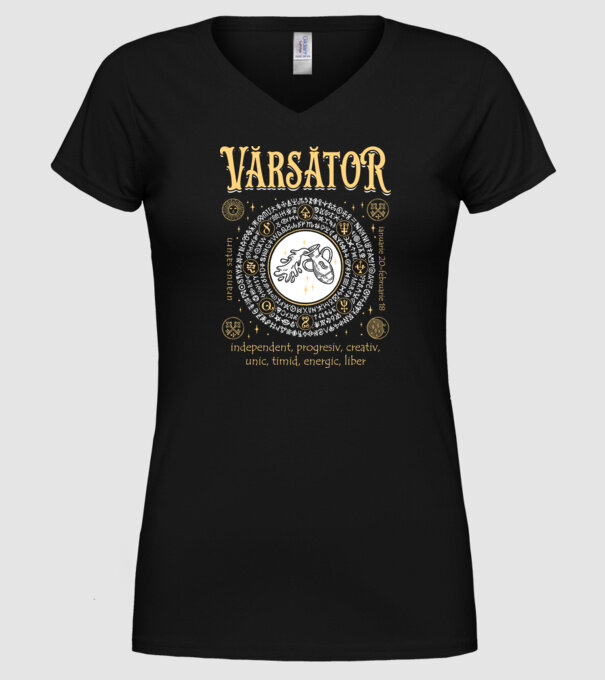 Zodiac bărbat VĂRSĂTOR golden model negru pe tricou