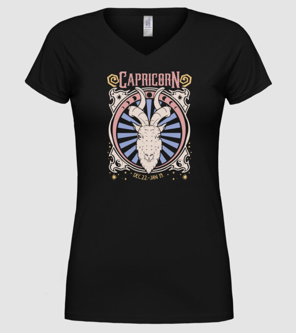 Zodiac Vintage CAPRICORN model negru pe tricou