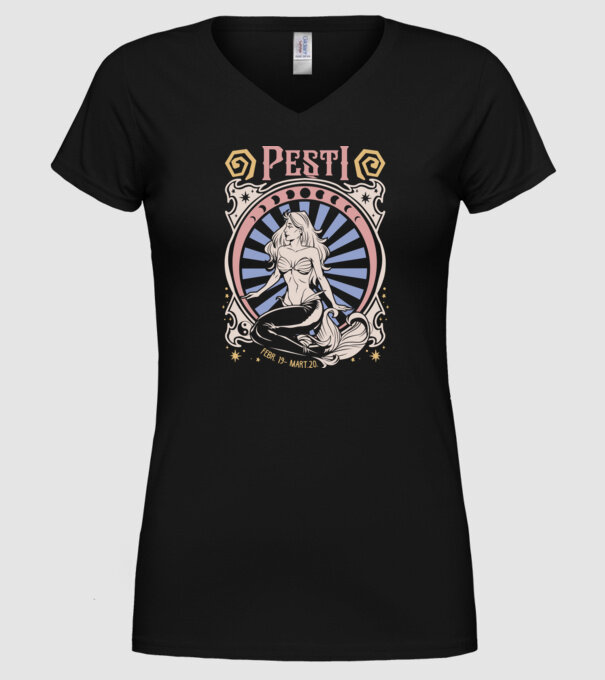 Zodiac Vintage PEȘTI model negru pe tricou