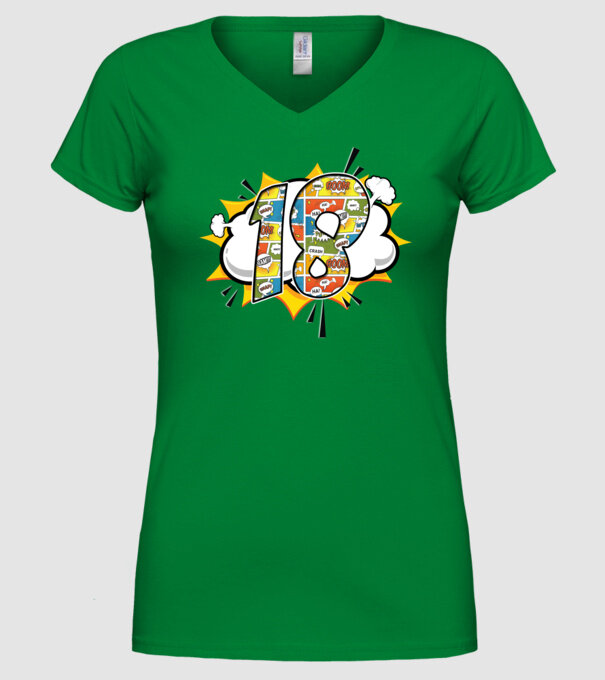 Birthday Comic Number 18 model verde pe tricou