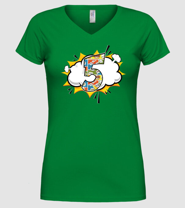 Birthday Comic Number 5 model verde pe tricou