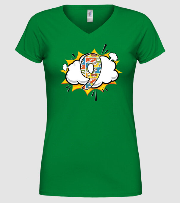 Birthday Comic Number 9 model verde pe tricou