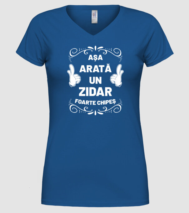 Așa arată un zidar foarte chipeș model albastru regal pe tricou