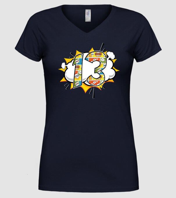 Birthday Comic Number 13 model albastru închis pe tricou