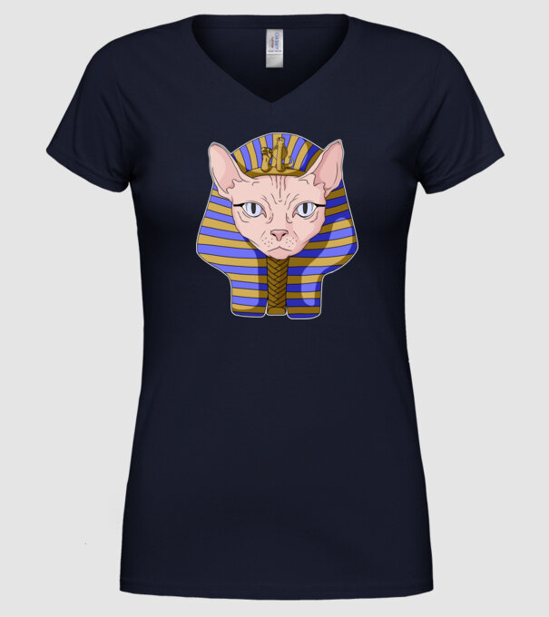 sphynx cat pharaoh model albastru închis pe tricou