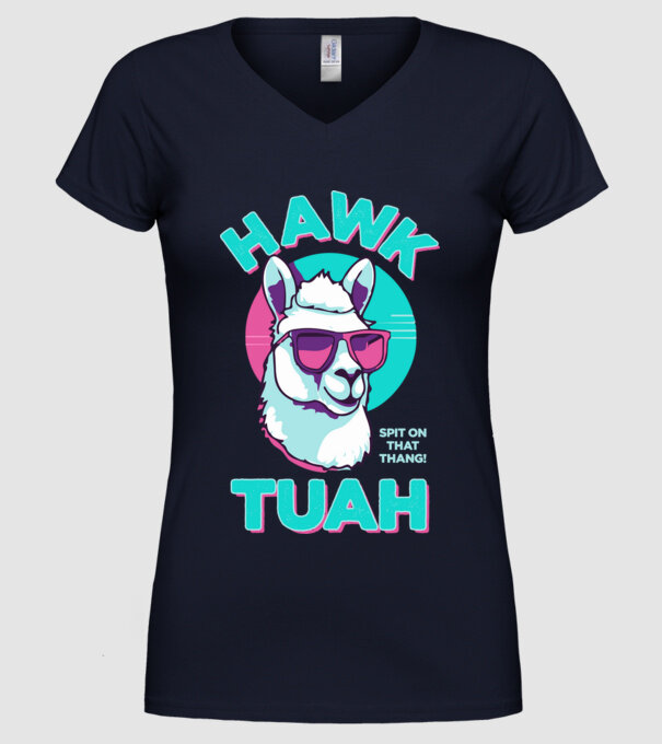 Hawk tuah llama retro sunglasses model albastru închis pe tricou