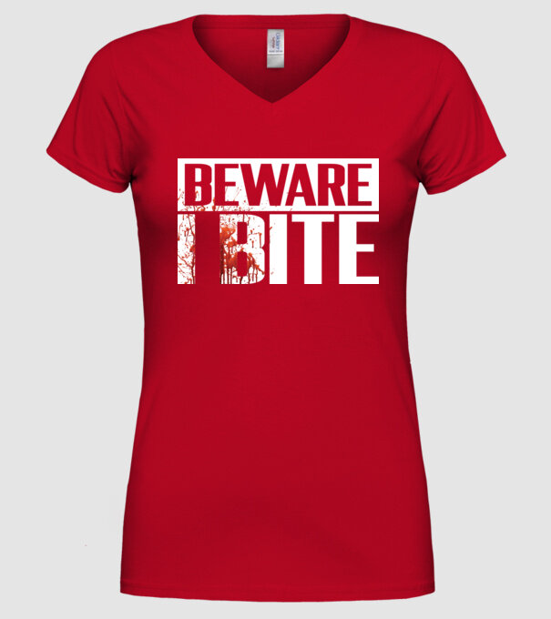 Beware i bite model roșu pe tricou