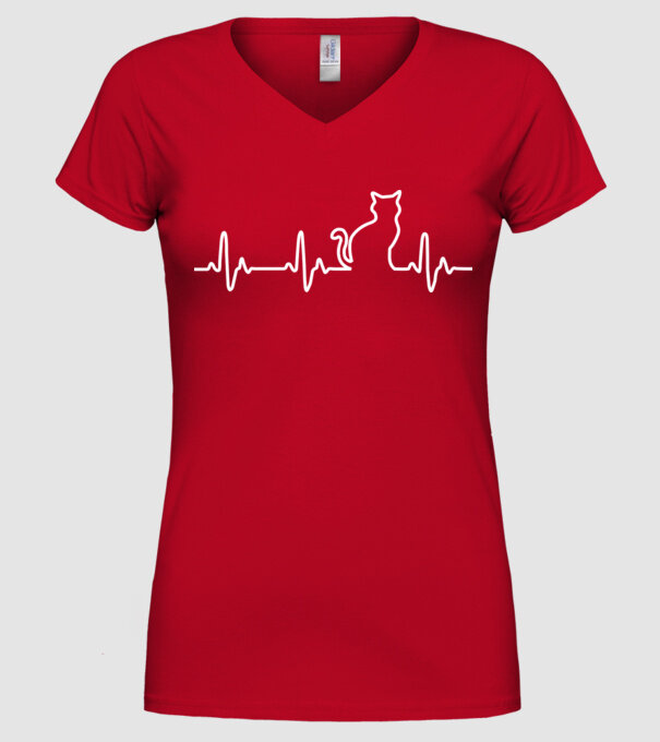 cat ekg model roșu pe tricou