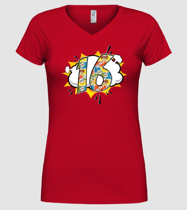 Birthday Comic Number 16 model roșu pe tricou