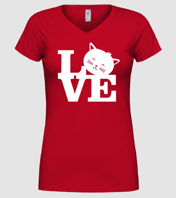 Love Pisică model roșu pe tricou