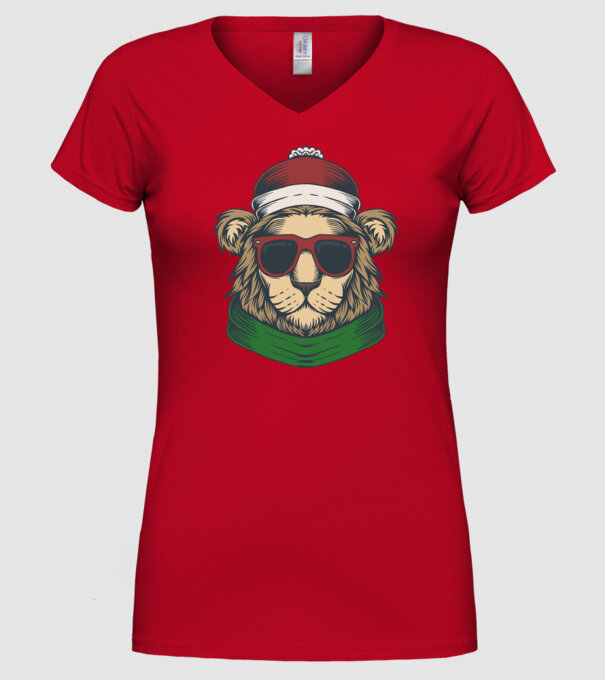 Leu Moș Crăciun model roșu pe tricou