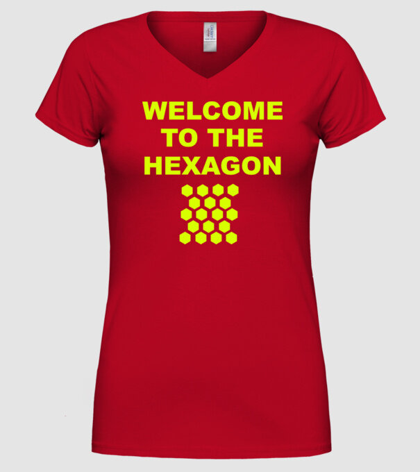 Welcome to the hexagon model roșu pe tricou