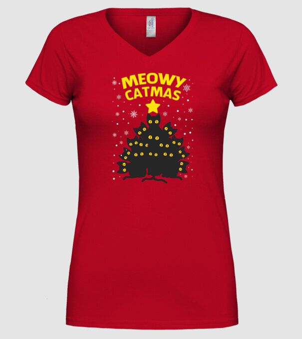 Meowy catmas black model roșu pe tricou