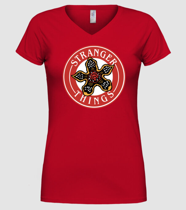 stranger things logo bucks model roșu pe tricou