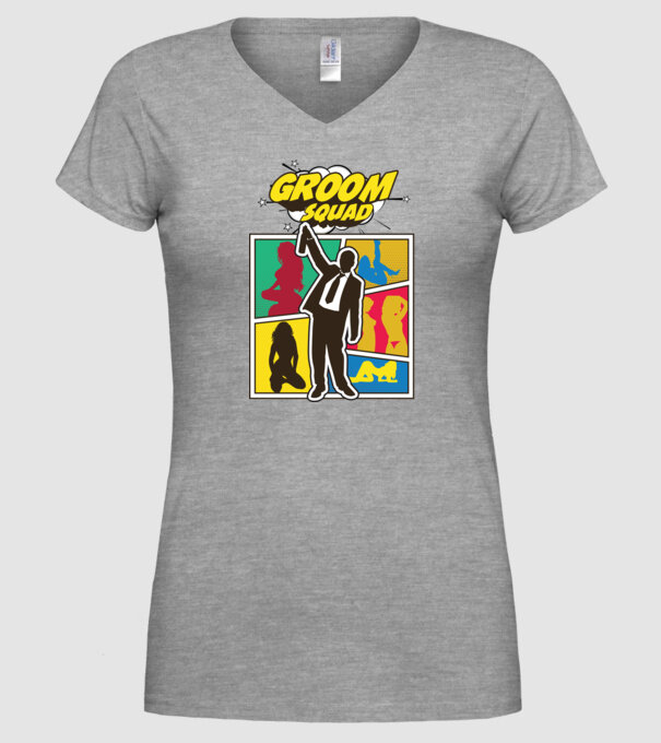 Comic Groom Squad model gri pe tricou