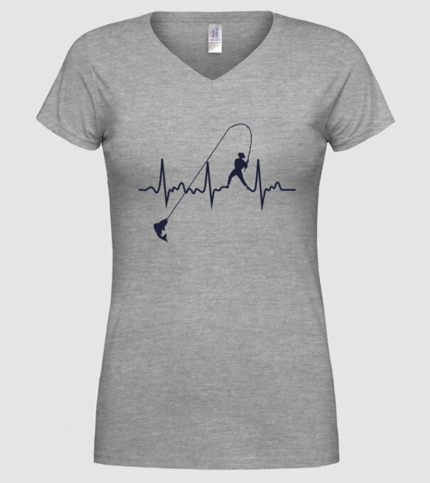 fishing heartbeat model gri pe tricou