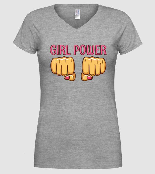 Girl Fist model gri pe tricou