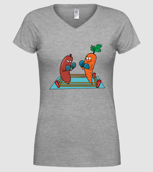 sausage vs carrot model gri pe tricou