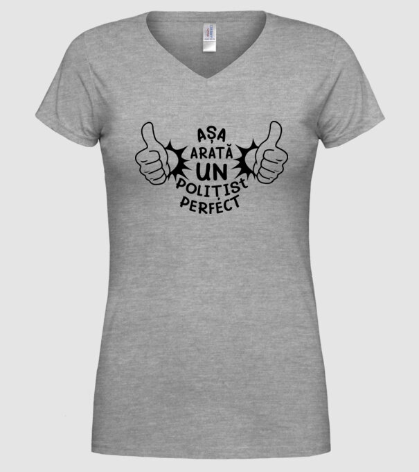 Așa arată un POLIȚIST perfect model gri pe tricou