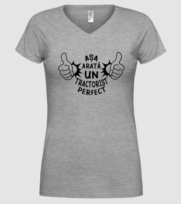 Așa arată un TRACTORIST perfect model gri pe tricou