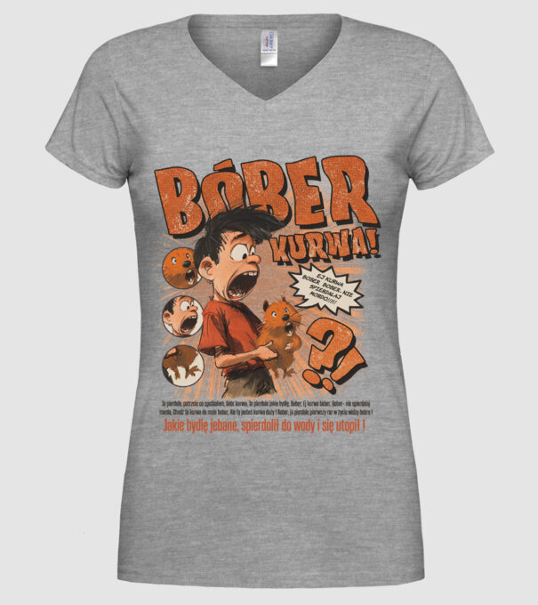 Bobr Kurwa comic model gri pe tricou
