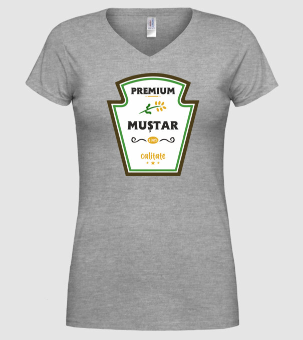 muștar premium - calitate model gri pe tricou