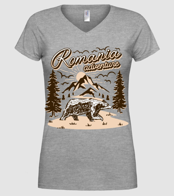 Romania bear adventure model gri pe tricou